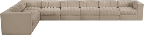 Talia Beige Velvet Performance Fabric Upholstered Sectional, 8-Piece (Style 3)