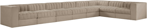 Talia Beige Velvet Performance Fabric Upholstered Sectional, 8-Piece (Style 3)