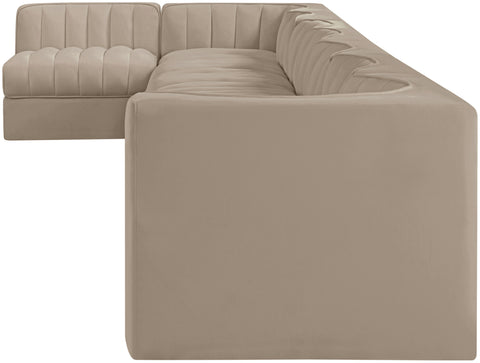 Talia Beige Velvet Performance Fabric Upholstered Sectional, 8-Piece (Style 4)