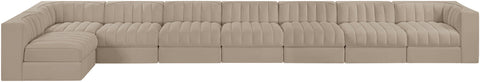Talia Beige Velvet Performance Fabric Upholstered Sectional, 8-Piece (Style 4)