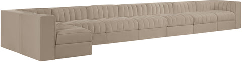 Talia Beige Velvet Performance Fabric Upholstered Sectional, 8-Piece (Style 4)