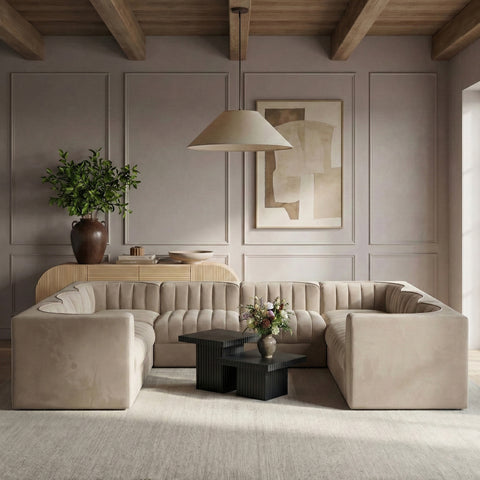 Talia Beige Velvet Performance Fabric Upholstered Sectional