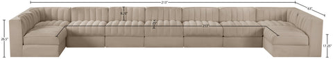 Talia Beige Velvet Performance Fabric Upholstered Sectional, 9-Piece