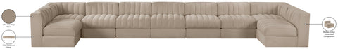 Talia Beige Velvet Performance Fabric Upholstered Sectional, 9-Piece