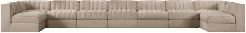 Talia Beige Velvet Performance Fabric Upholstered Sectional, 9-Piece