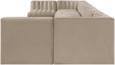 Talia Beige Velvet Performance Fabric Upholstered Sectional, 9-Piece