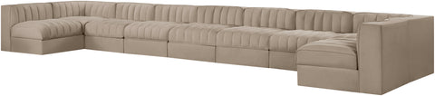 Talia Beige Velvet Performance Fabric Upholstered Sectional, 9-Piece
