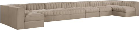 Talia Beige Velvet Performance Fabric Upholstered Sectional, 9-Piece