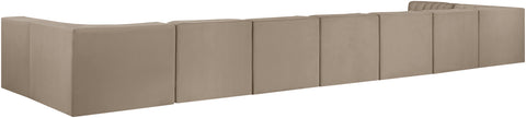 Talia Beige Velvet Performance Fabric Upholstered Sectional, 9-Piece