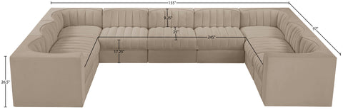 Talia Beige Velvet Performance Fabric Upholstered Sectional, 9-Piece (Style 2)