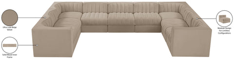 Talia Beige Velvet Performance Fabric Upholstered Sectional, 9-Piece (Style 2)