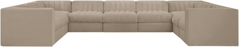 Talia Beige Velvet Performance Fabric Upholstered Sectional, 9-Piece (Style 2)