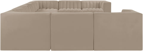 Talia Beige Velvet Performance Fabric Upholstered Sectional, 9-Piece (Style 2)