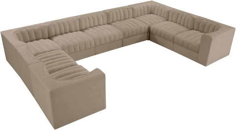 Talia Beige Velvet Performance Fabric Upholstered Sectional, 9-Piece (Style 2)