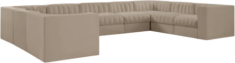 Talia Beige Velvet Performance Fabric Upholstered Sectional, 9-Piece (Style 2)