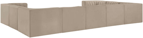 Talia Beige Velvet Performance Fabric Upholstered Sectional, 9-Piece (Style 2)