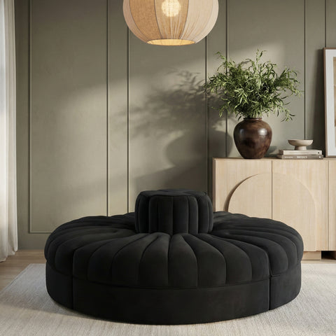 Talia Black Velvet Performance Fabric Upholstered Sofa, 4-Piece