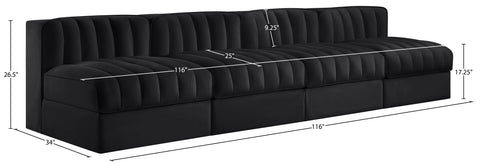 Talia Black Velvet Performance Fabric Upholstered Sofa, 4-Piece (Style 2)
