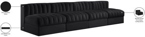 Talia Black Velvet Performance Fabric Upholstered Sofa, 4-Piece (Style 2)