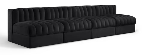 Talia Black Velvet Performance Fabric Upholstered Sofa, 4-Piece (Style 2)