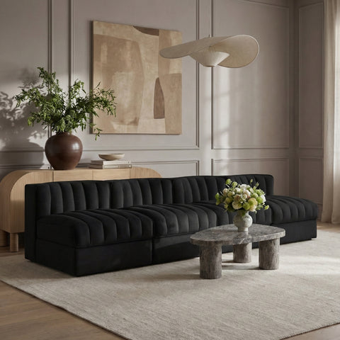 Talia Black Velvet Performance Fabric Upholstered Sofa, 4-Piece (Style 2)