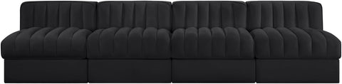 Talia Black Velvet Performance Fabric Upholstered Sofa, 4-Piece (Style 2)