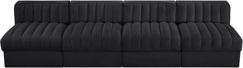 Talia Black Velvet Performance Fabric Upholstered Sofa, 4-Piece (Style 2)