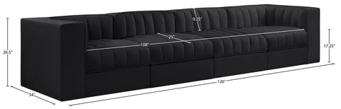 Talia Black Velvet Performance Fabric Upholstered Sofa, 4-Piece (Style 3)