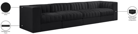 Talia Black Velvet Performance Fabric Upholstered Sofa, 4-Piece (Style 3)