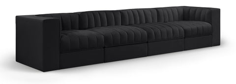 Talia Black Velvet Performance Fabric Upholstered Sofa, 4-Piece (Style 3)