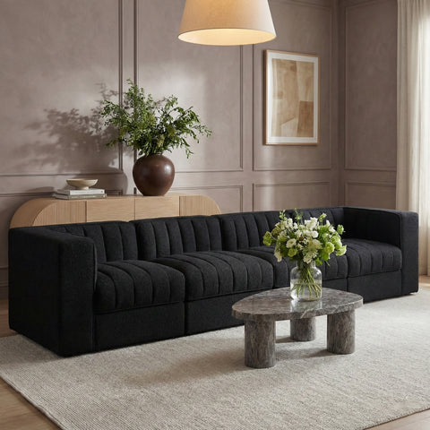 Talia Black Velvet Performance Fabric Upholstered Sofa, 4-Piece (Style 3)