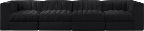 Talia Black Velvet Performance Fabric Upholstered Sofa, 4-Piece (Style 3)