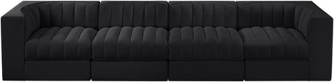 Talia Black Velvet Performance Fabric Upholstered Sofa, 4-Piece (Style 3)