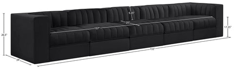 Talia Black Velvet Performance Fabric Upholstered Sofa, 5-Piece