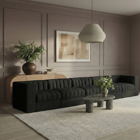 Talia Black Velvet Performance Fabric Upholstered Sofa, 5-Piece