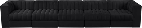 Talia Black Velvet Performance Fabric Upholstered Sofa, 5-Piece