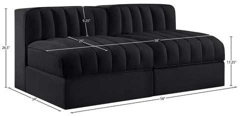 Talia Black Velvet Performance Fabric Upholstered Loveseat, 2-Piece
