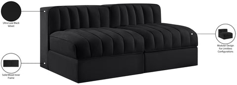 Talia Black Velvet Performance Fabric Upholstered Loveseat, 2-Piece