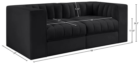 Talia Black Velvet Performance Fabric Upholstered Loveseat, 2-Piece (Style 2)