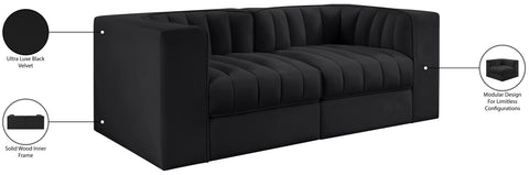 Talia Black Velvet Performance Fabric Upholstered Loveseat, 2-Piece (Style 2)