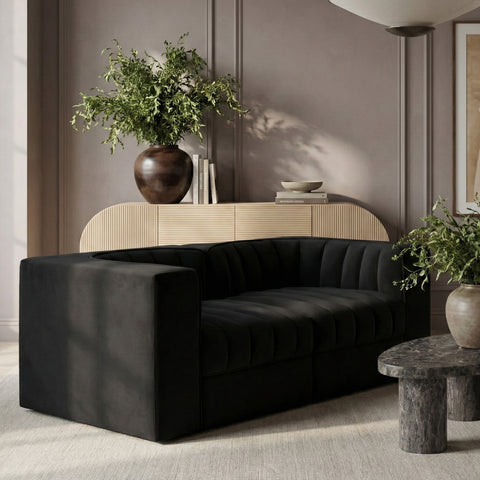 Talia Black Velvet Performance Fabric Upholstered Loveseat, 2-Piece (Style 2)