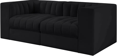 Talia Black Velvet Performance Fabric Upholstered Loveseat, 2-Piece (Style 2)