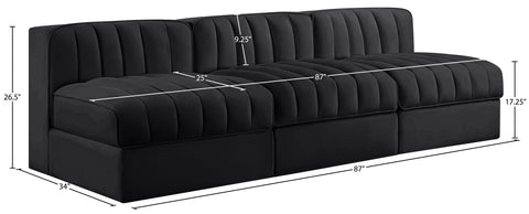 Talia Black Velvet Performance Fabric Upholstered Sofa, 3-Piece