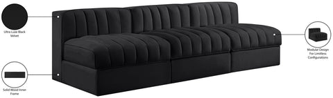 Talia Black Velvet Performance Fabric Upholstered Sofa, 3-Piece
