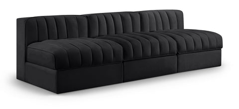Talia Black Velvet Performance Fabric Upholstered Sofa, 3-Piece