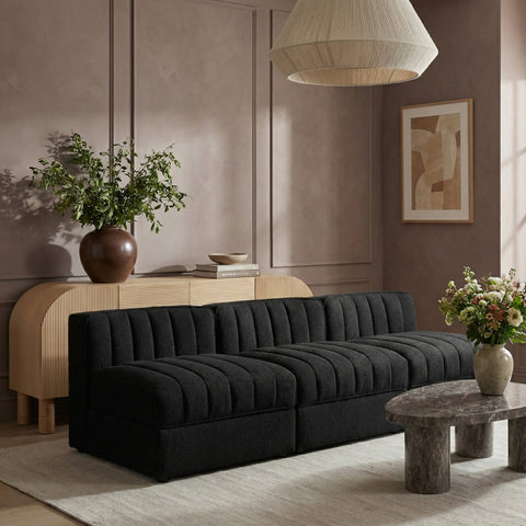 Talia Black Velvet Performance Fabric Upholstered Sofa, 3-Piece