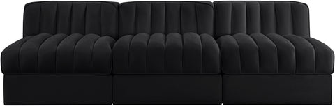 Talia Black Velvet Performance Fabric Upholstered Sofa, 3-Piece