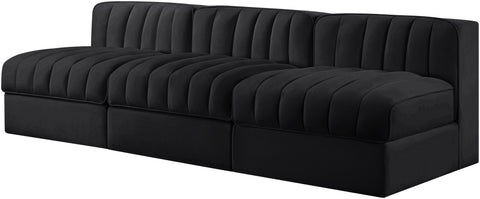 Talia Black Velvet Performance Fabric Upholstered Sofa, 3-Piece