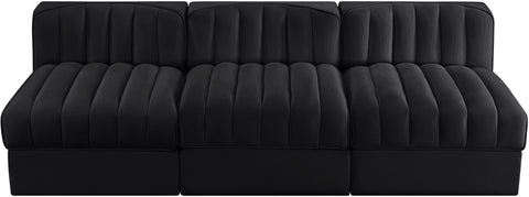 Talia Black Velvet Performance Fabric Upholstered Sofa, 3-Piece
