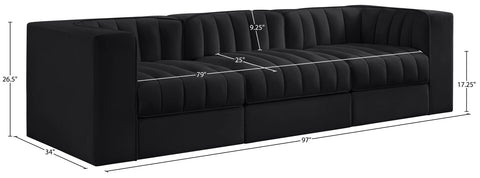 Talia Black Velvet Performance Fabric Upholstered Sofa, 3-Piece (Style 2)